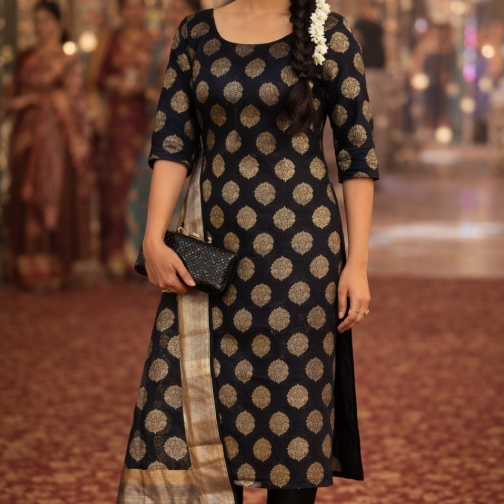 Black Jacquard Party Wear Suit Set Size 44